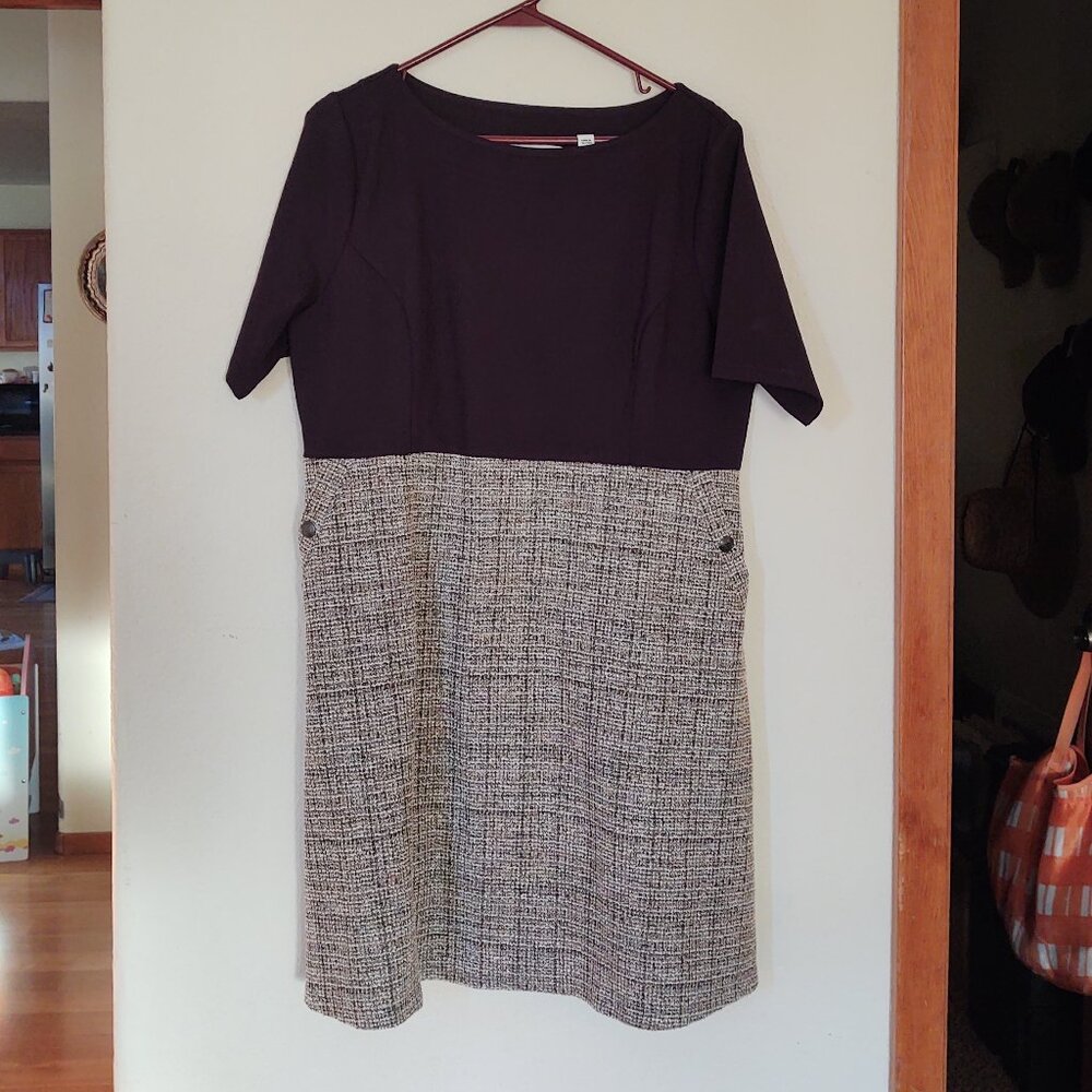 Isaac Mizrahi Live! Regular Elbow Sleeve Knee Length Black Tweed Dress Petite LG